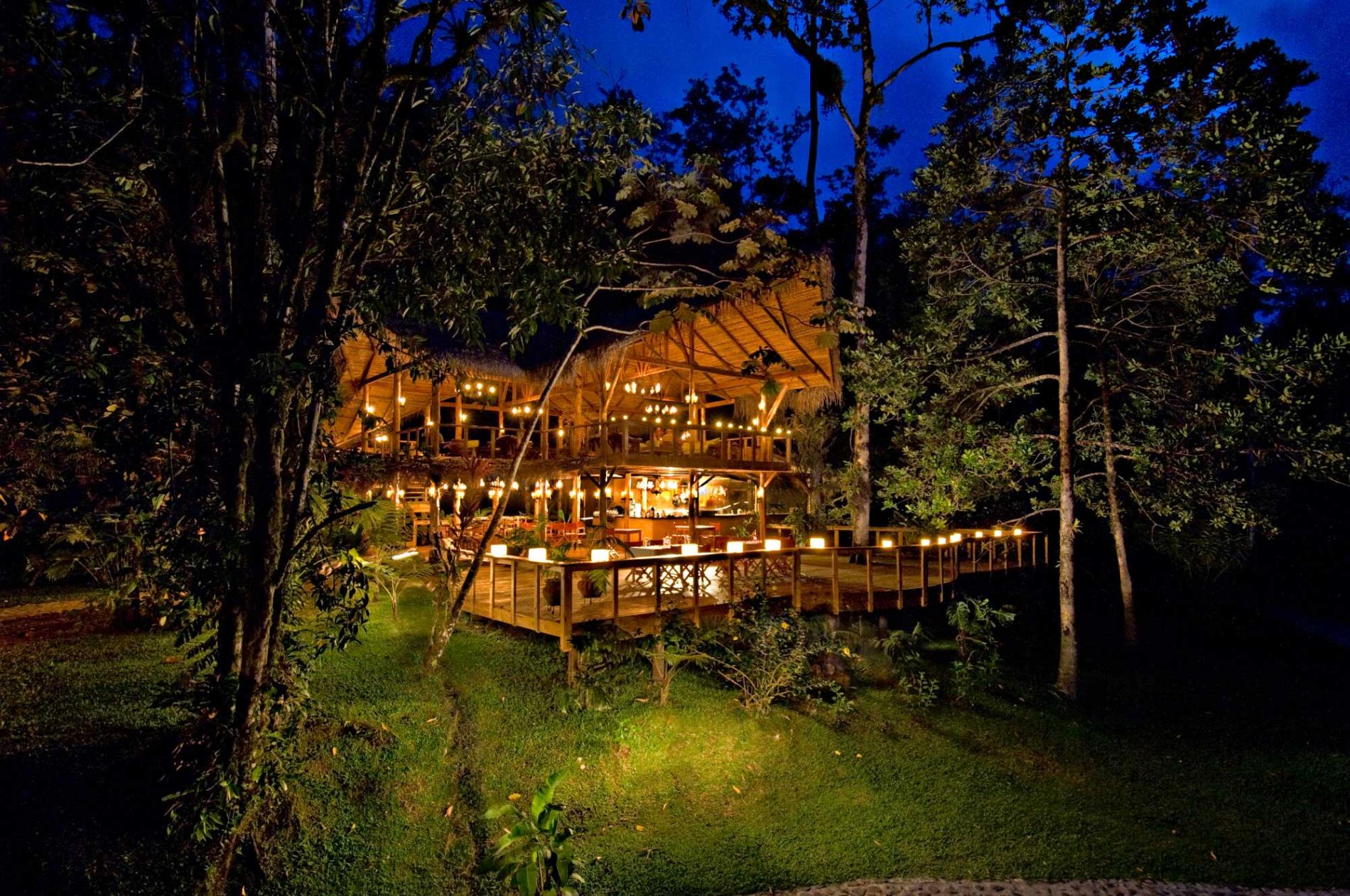 Pacuare Lodge illuminated with lanterns. Electricity use is minimal.